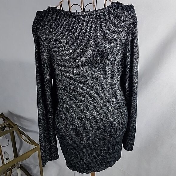 Metallic Beaded Sequin V Neck Sweater Size L - Picture 8 of 10
